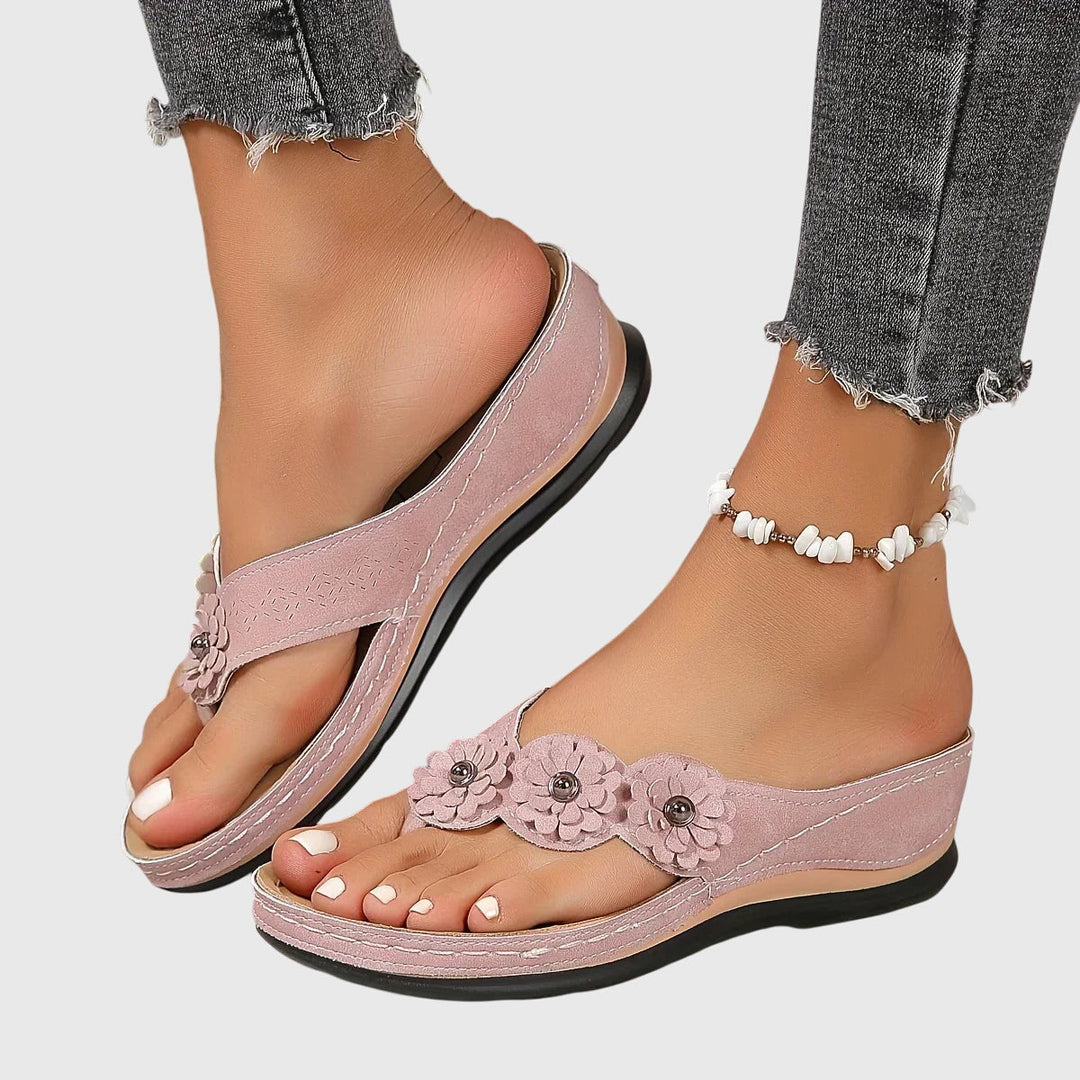 Alexis | Orthopedic Flip Flops with Floral Detail