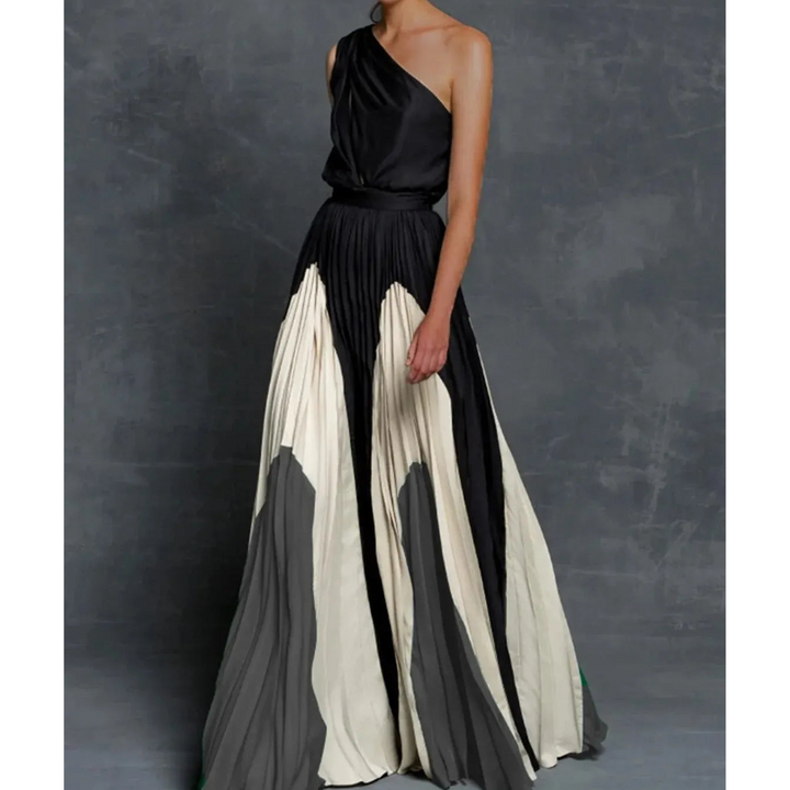 Bella | Maxi Wedding Guest Dress with One Shoulder and Pleated Skirt