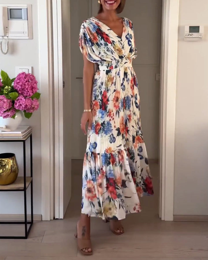 Alice | Maxi Wedding Guest Dress with Floral Print and Pleated Skirt