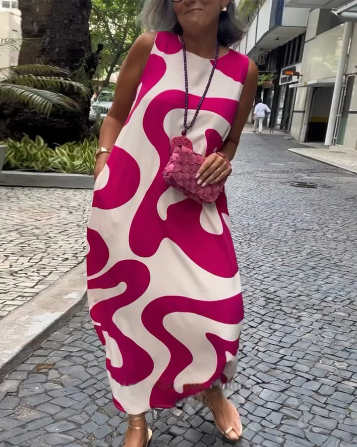 Christine | Maxi Summer Dress with Abstract Print and Round Neck