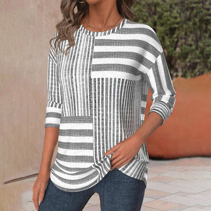 Iris | Striped Top with Round Neckline and Three Quarter Sleeves