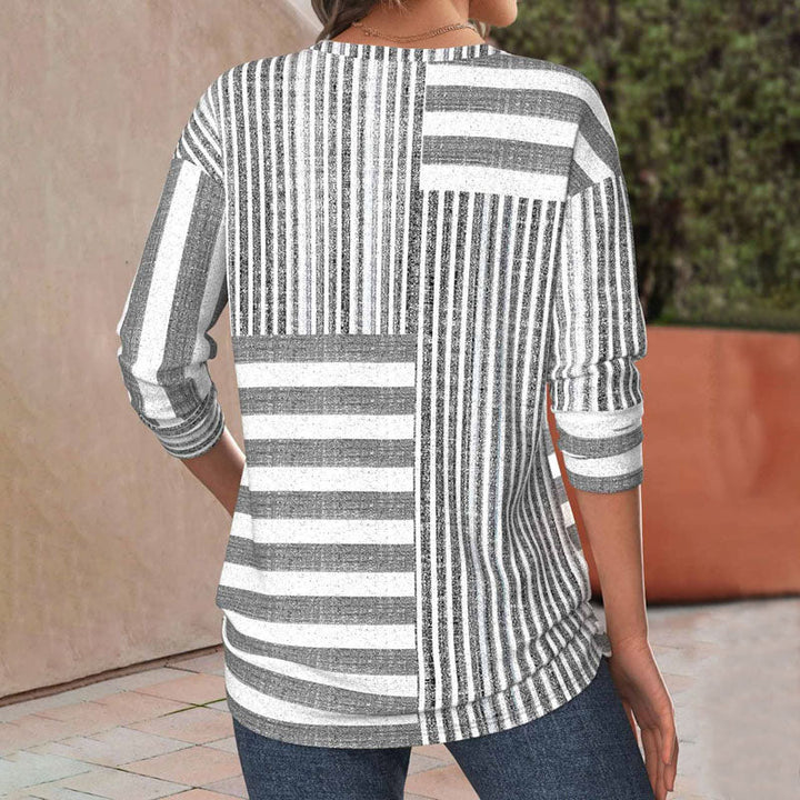 Iris | Striped Top with Round Neckline and Three Quarter Sleeves