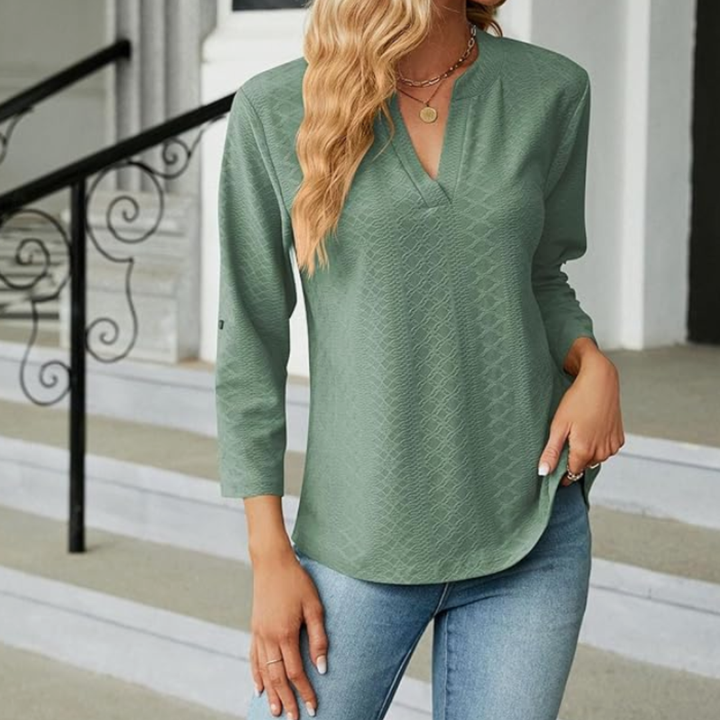 Vera | Waffle Knit Top with V-Neck and Long Sleeves