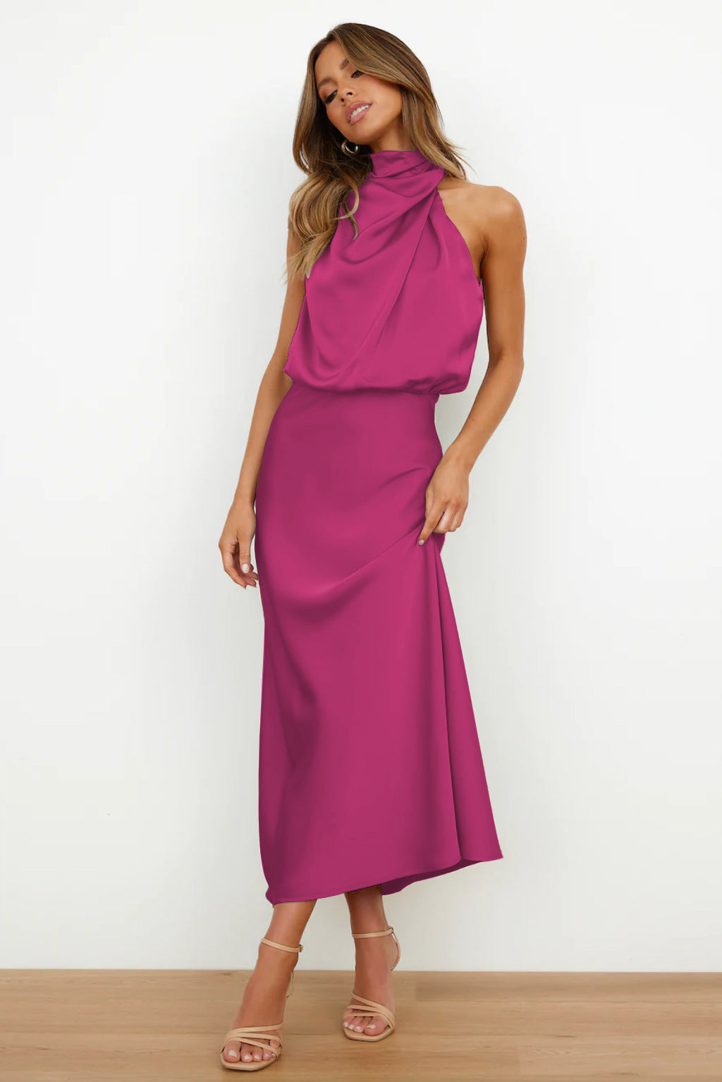 Diane | Maxi Halter Neck Dress with Cowl Drape