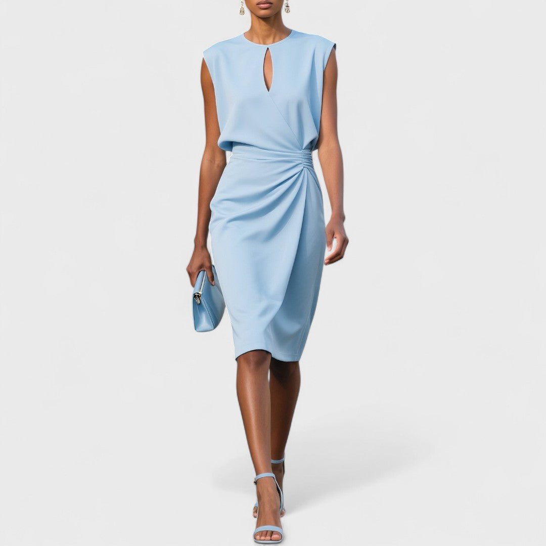 Kathy | Midi Cocktail Dress with Keyhole Neck and Ruched Bodice