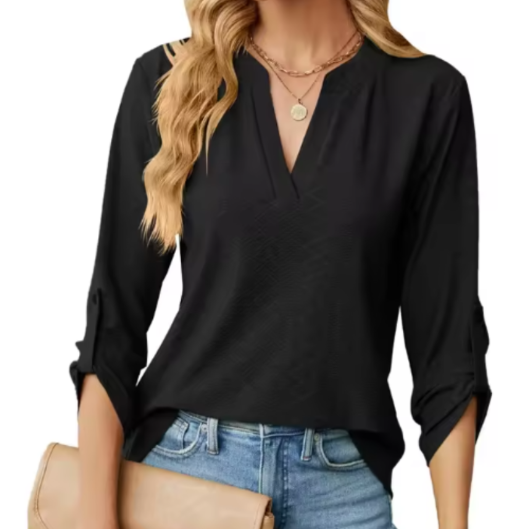 Vera | Waffle Knit Top with V-Neck and Long Sleeves