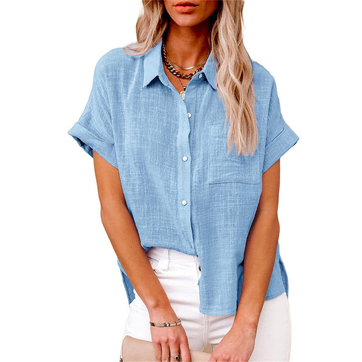 Liz | Short Sleeve Blouse with Shirt Collar and Chest Pocket