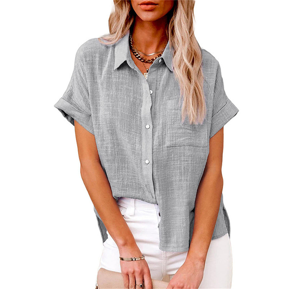 Liz | Short Sleeve Blouse with Shirt Collar and Chest Pocket
