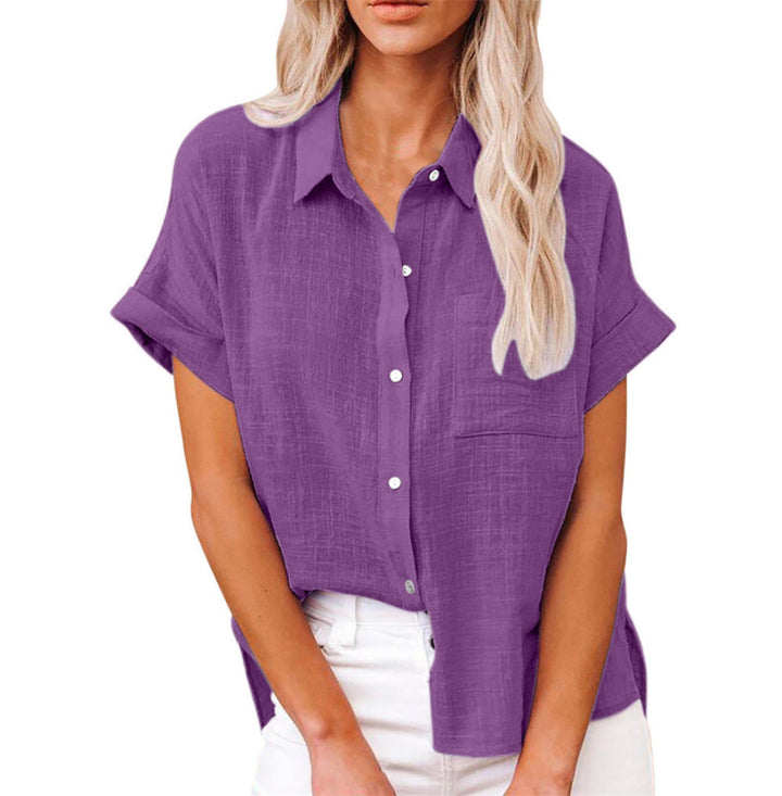 Liz | Short Sleeve Blouse with Shirt Collar and Chest Pocket