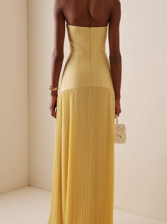 Ruby | Maxi Wedding Guest Dress with Strapless Pleated Skirt