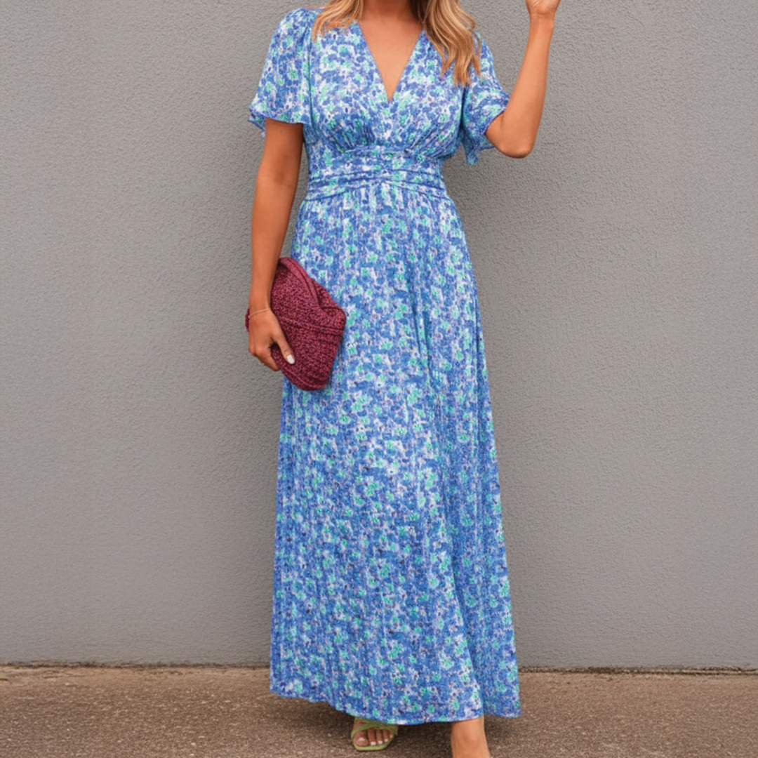 Alice | Maxi Wedding Guest Dress with Floral Print and V-Neck Wrap