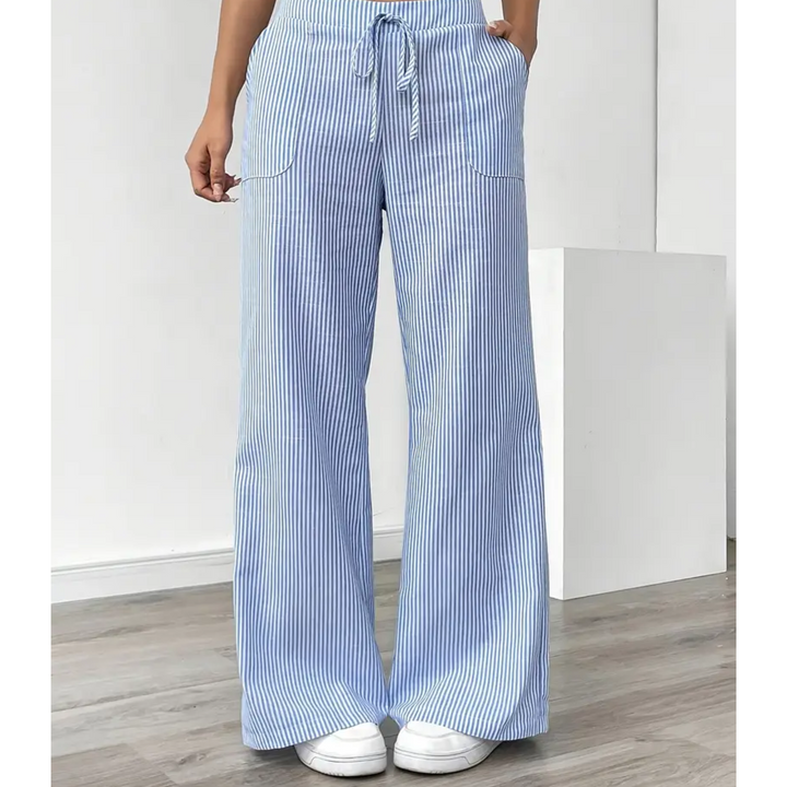 Sandy | Wide Leg Trousers with Striped Print and Drawstring Waist