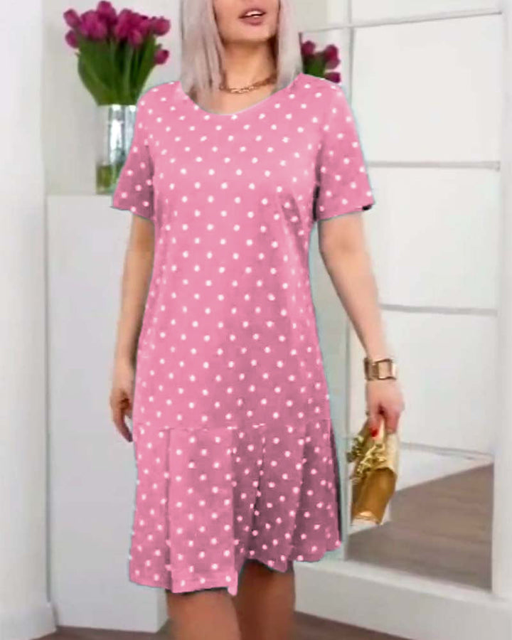 Mia | Midi Polka Dot Dress with Round Neck and Ruffle Hem