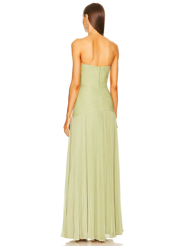 Ruby | Maxi Wedding Guest Dress with Strapless Pleated Skirt