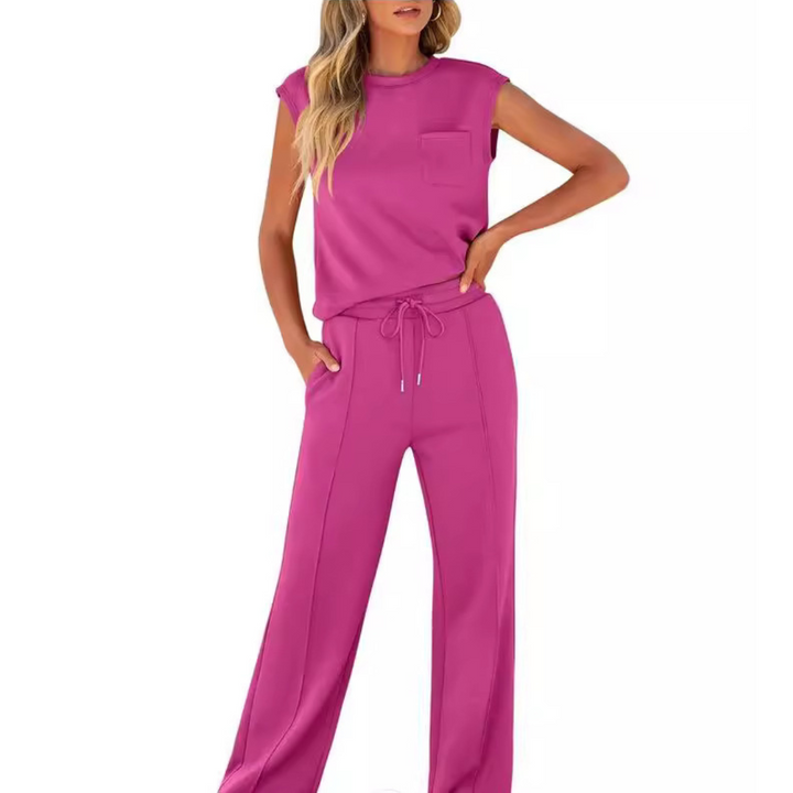 Cleo | Wide-Leg Trousers Set with Cap Sleeve Top and Drawstring Waist