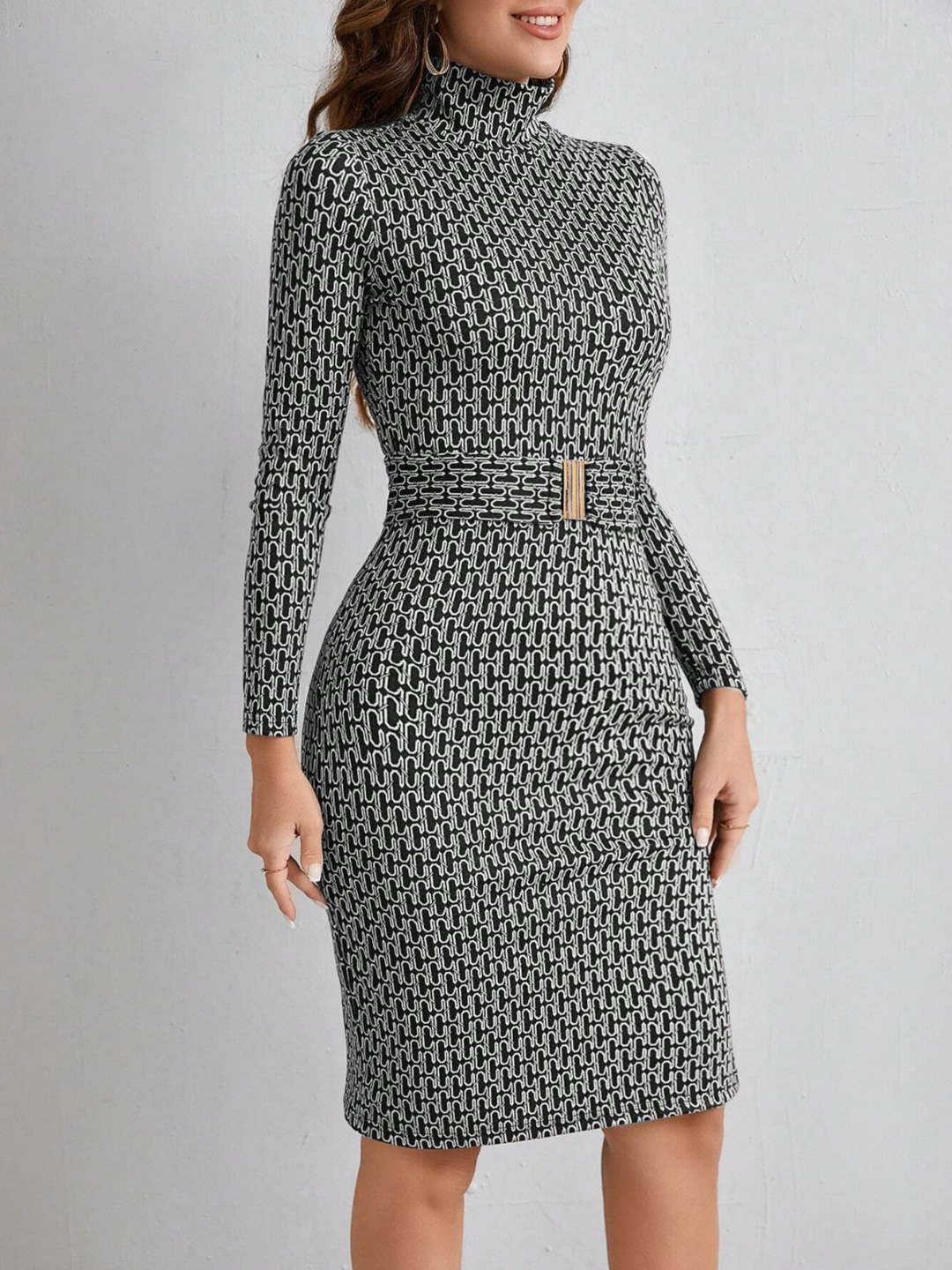 Sandra | Midi Sweater Dress with Mock Neckline and Side Sllit