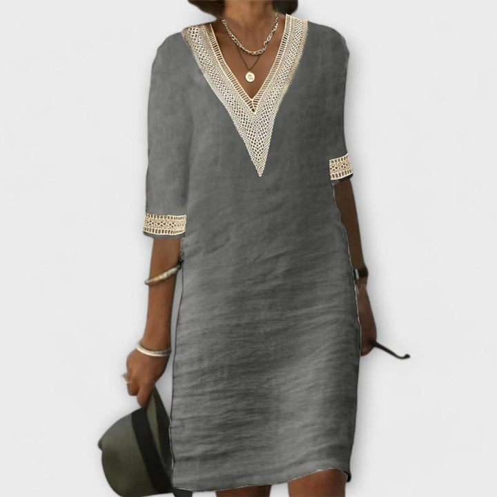 Lauren | Mini Summer Dress with V-Neck and Lace Trim