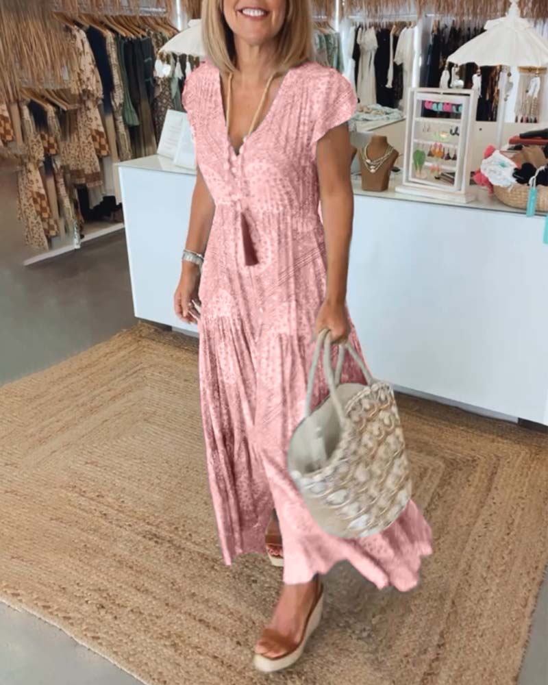 Melissa | Maxi Holiday Dress with Boho Print and V-Neck