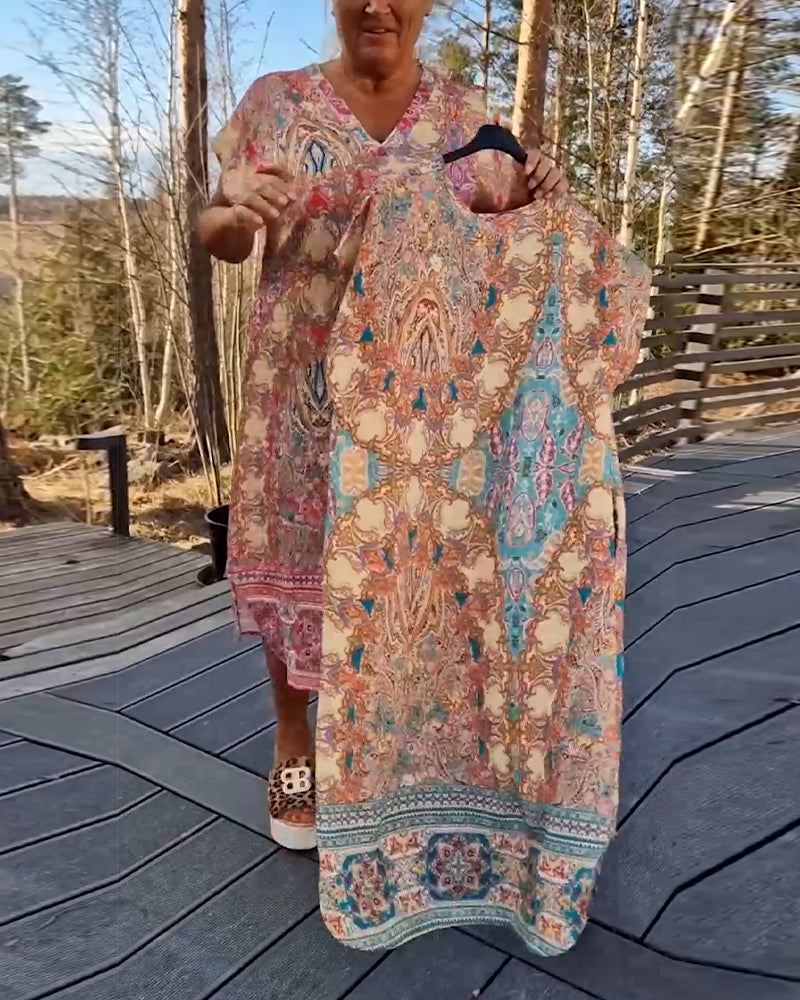 Darcie | Midi Summer Dress with Boho Print and V-Neck