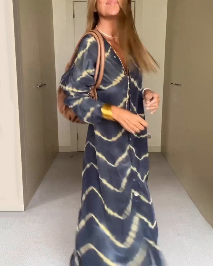 Lina | Midi Shirt Dress with Boho Print and Long Sleeves