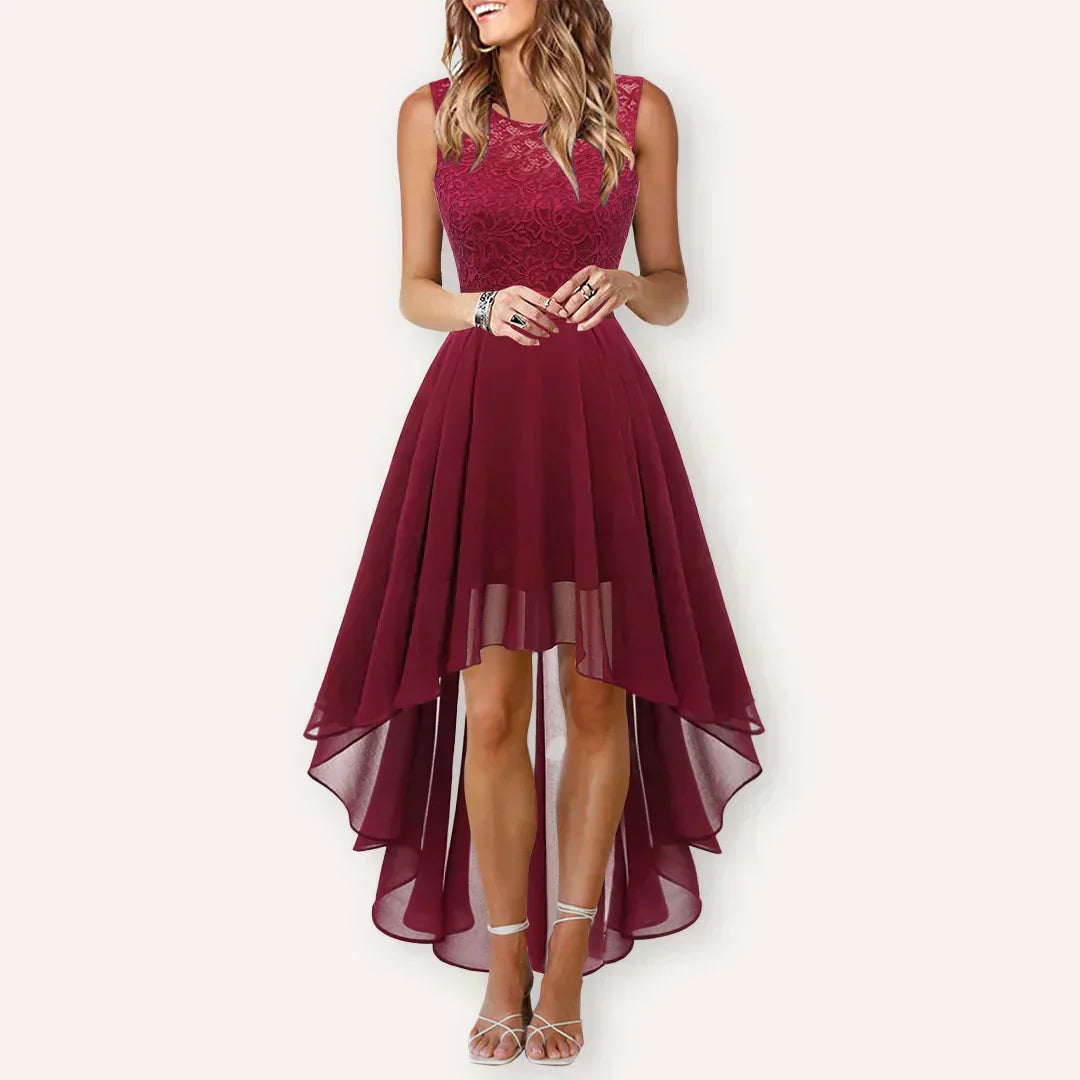 Olivia |  Cocktail Dress with Round Neck and High-Low Hem