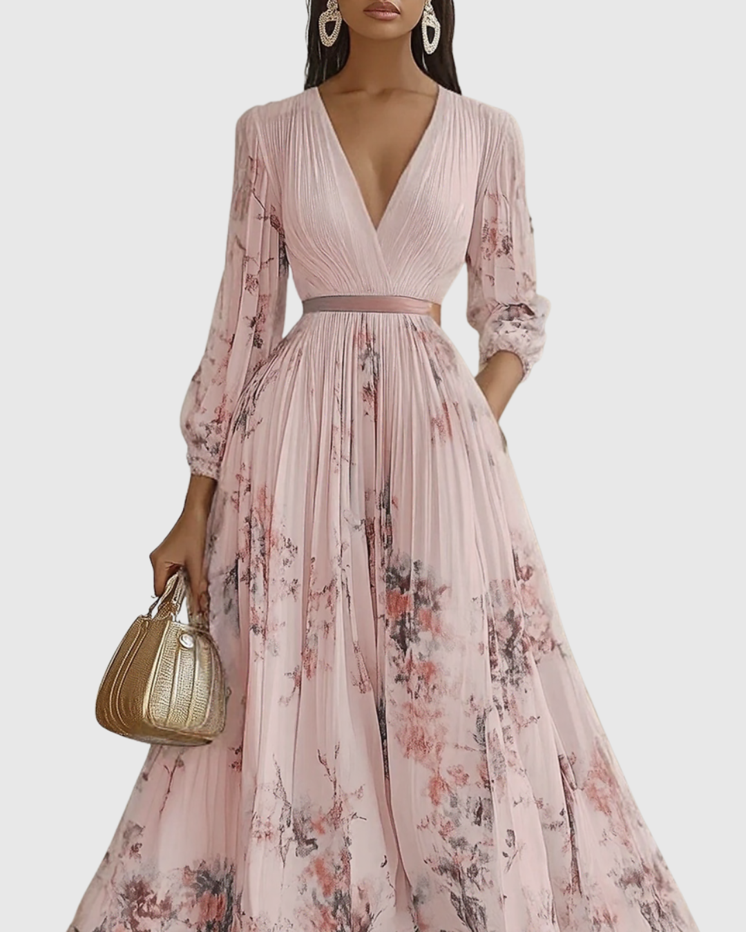 Ella | Maxi Wedding Guest Dress with Floral Print and Pleated Skirt