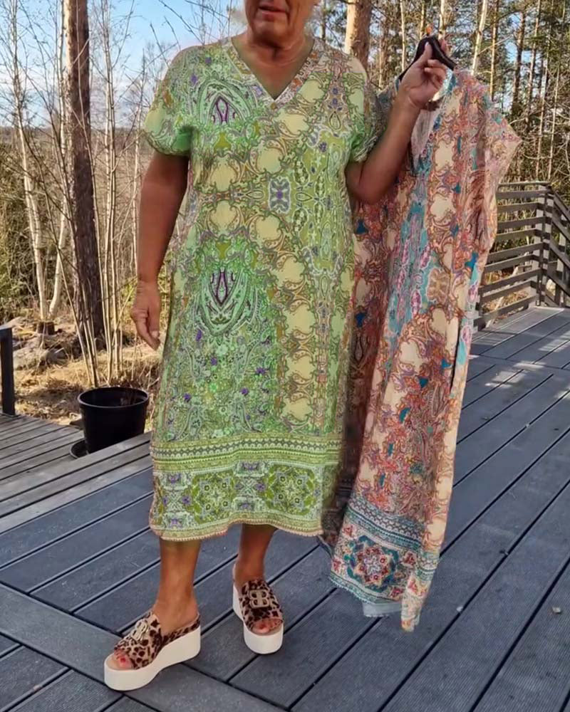 Darcie | Midi Summer Dress with Boho Print and V-Neck