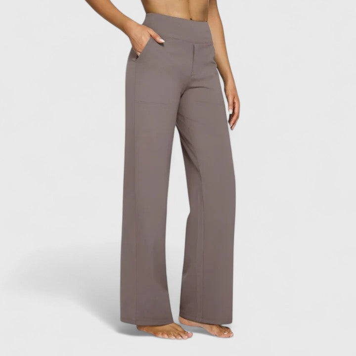 Gia | High Waist Wide-Leg Trousers with Plain Finish and Side Pockets