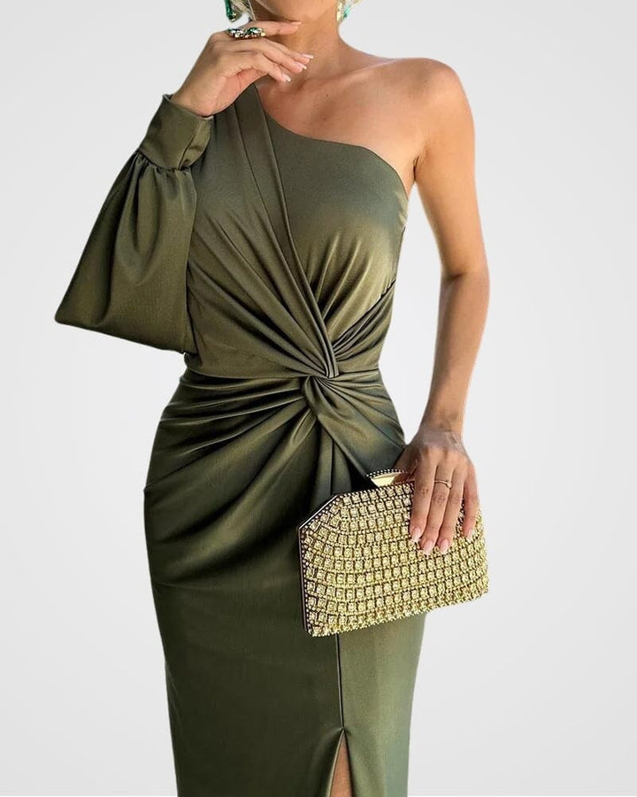Jane | Maxi Wedding Guest Dress with One Shoulder and Twist Detail