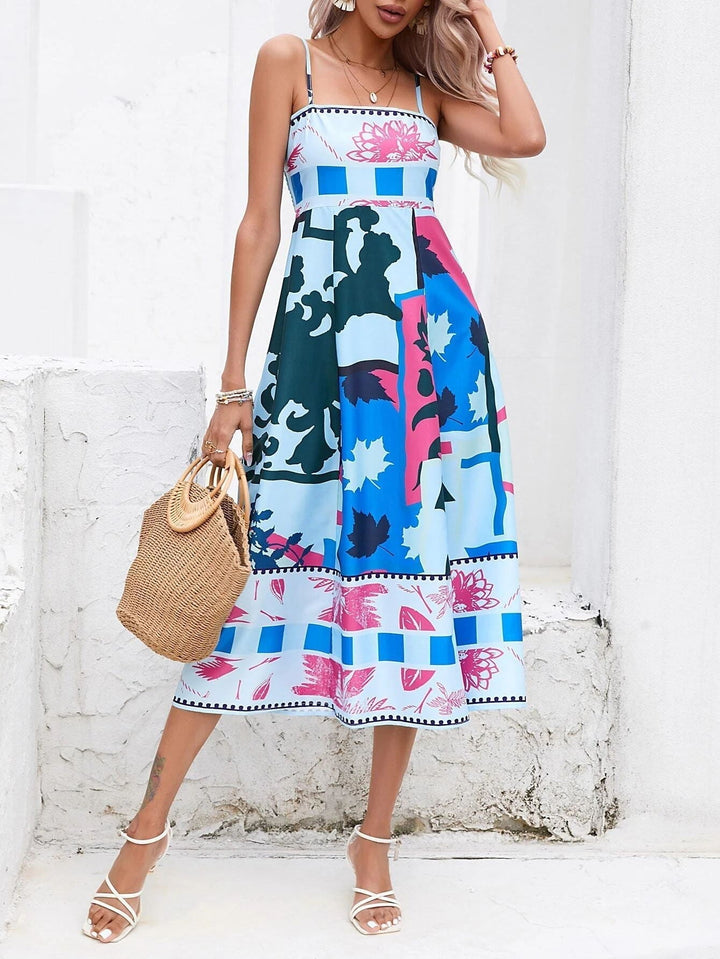 Eve | Midi Summer Dress with Abstract Print and Spaghetti Straps
