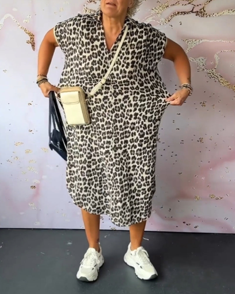 Lenny | Midi Summer Dress with Leopard Print and V-Neck