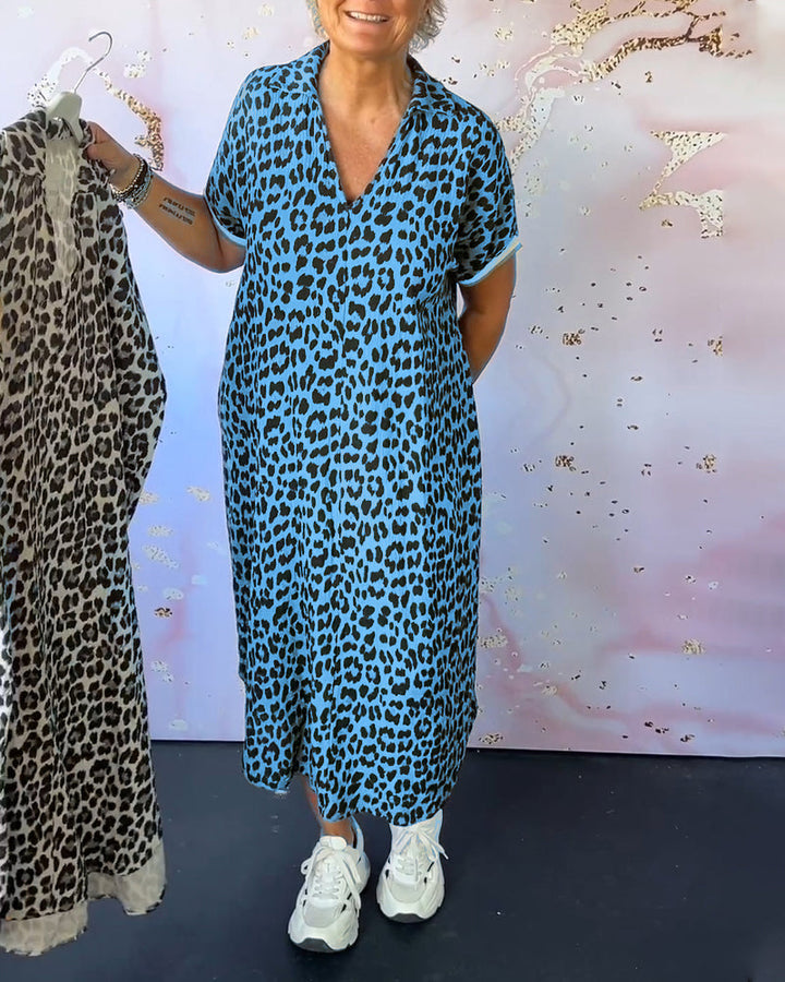 Lenny | Midi Summer Dress with Leopard Print and V-Neck