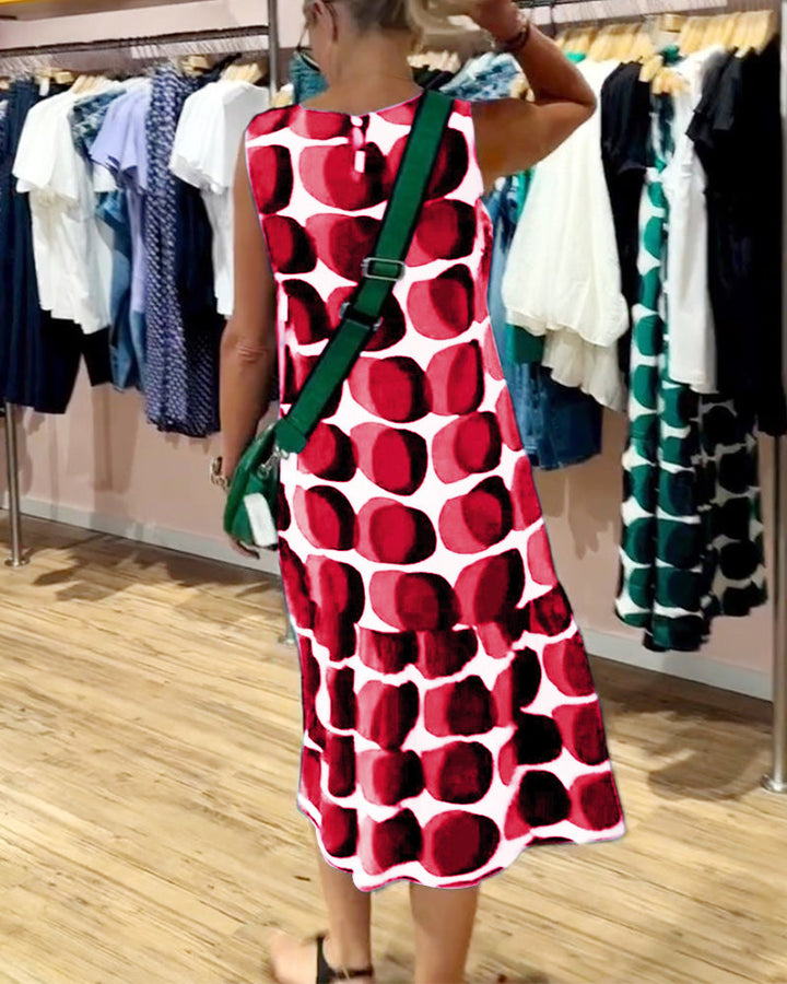 Sue | Midi Polka Dot Dress with Round Neck and Tiered Skirt