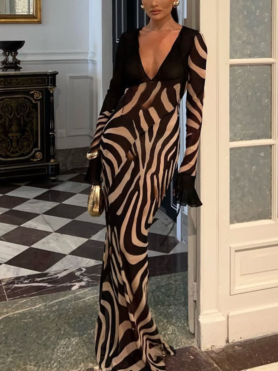Jane | Maxi Summer Dress with Abstract Print and V-Neck
