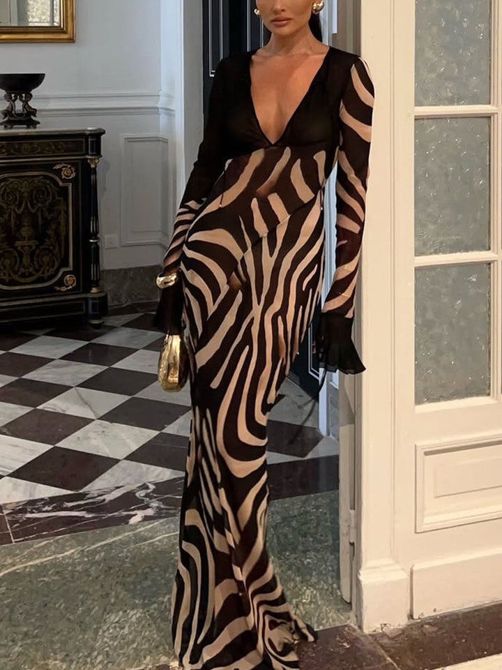 Jane | Maxi Summer Dress with Abstract Print and V-Neck