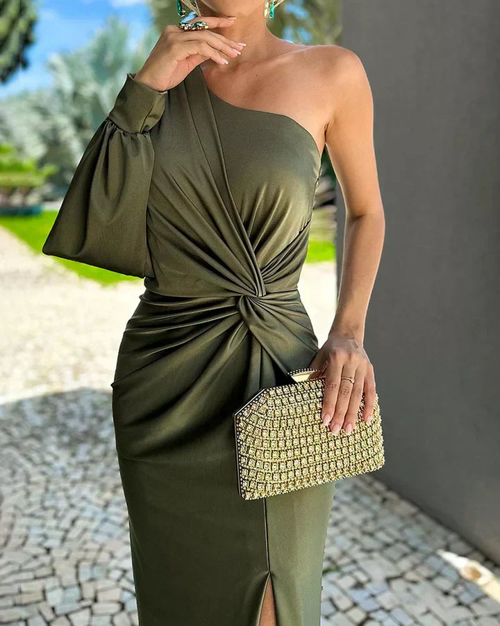 Clara | Maxi Wedding Guest Dress with One Shoulder and Twist Detail