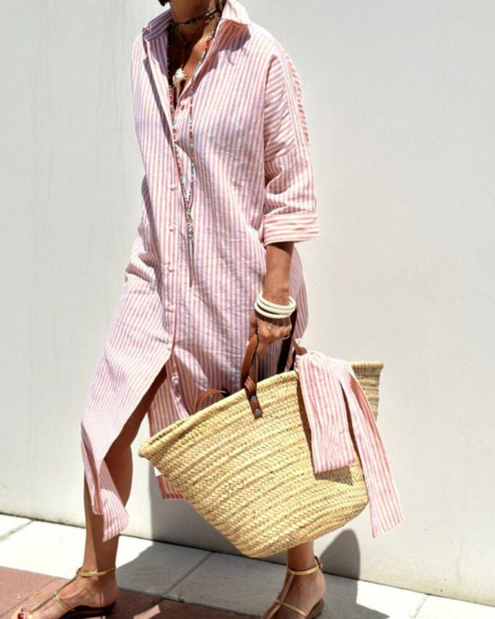 Olivia | Maxi Shirt Dress with Vertical Stripes