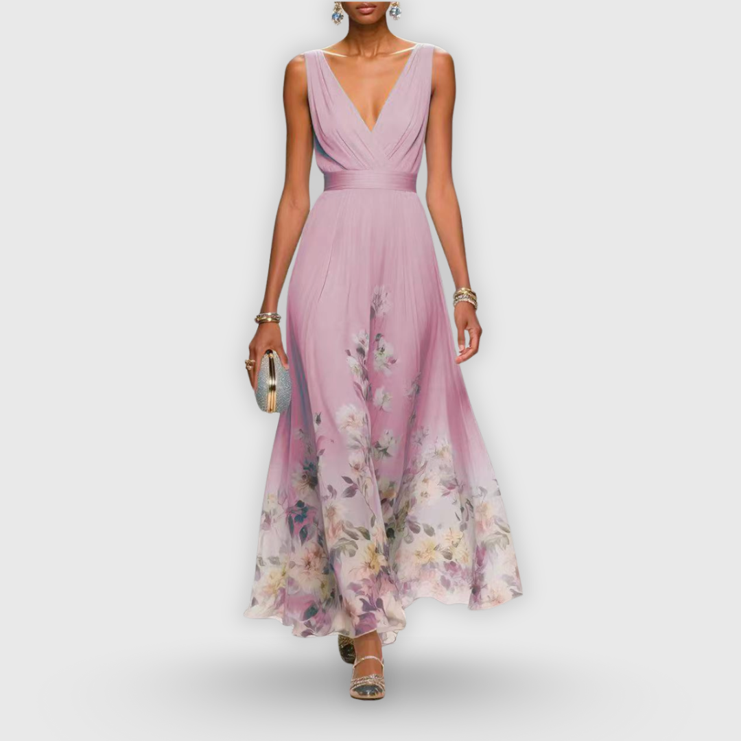 Diana | Maxi Wedding Guest Dress with Floral Print and V-Neck