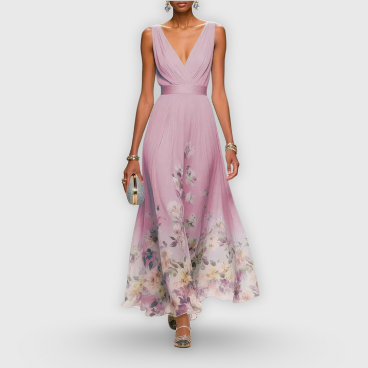 Diana | Maxi Wedding Guest Dress with Floral Print and V-Neck