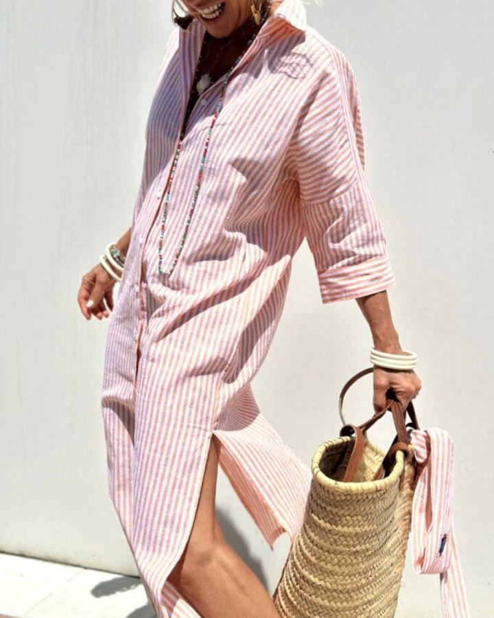 Olivia | Maxi Shirt Dress with Vertical Stripes