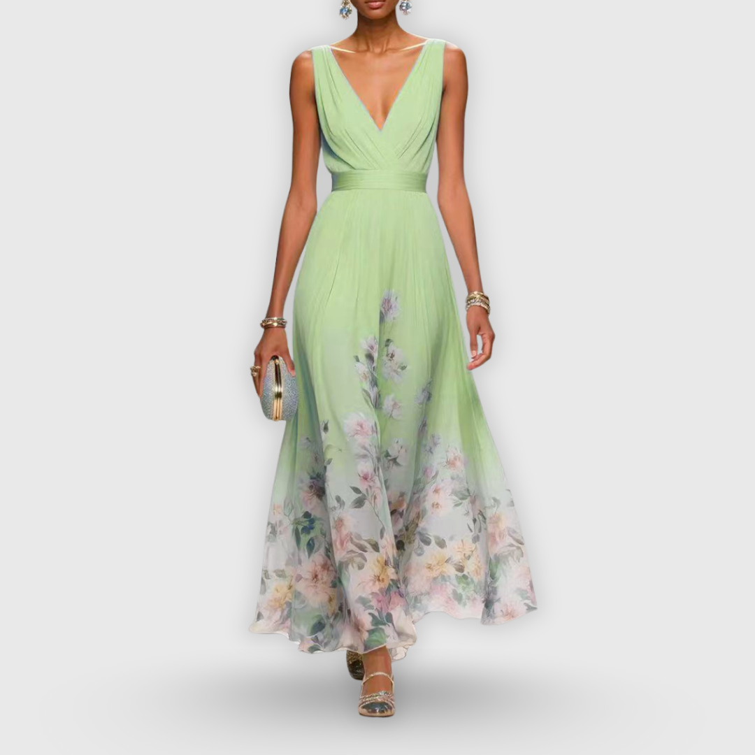 Diana | Maxi Wedding Guest Dress with Floral Print and V-Neck