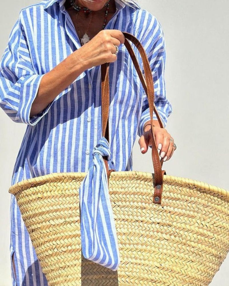 Olivia | Maxi Shirt Dress with Vertical Stripes