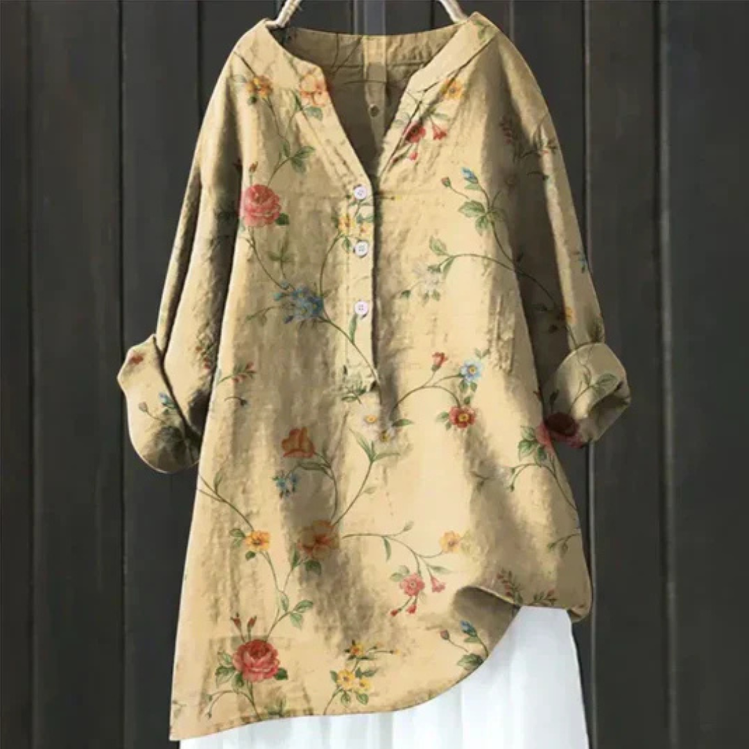 Clara | Floral Print Blouse with V Neckline and Long Sleeves
