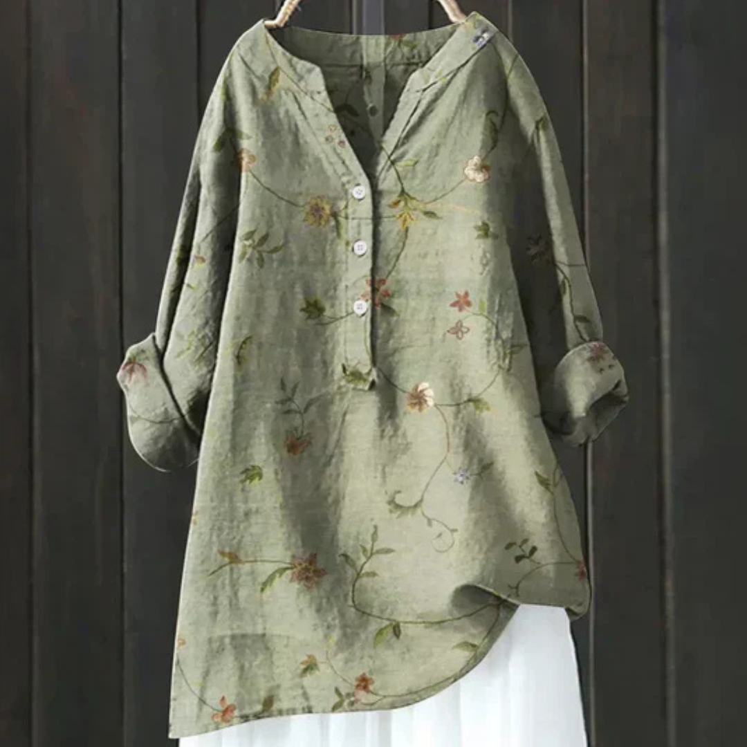 Clara | Floral Print Blouse with V Neckline and Long Sleeves