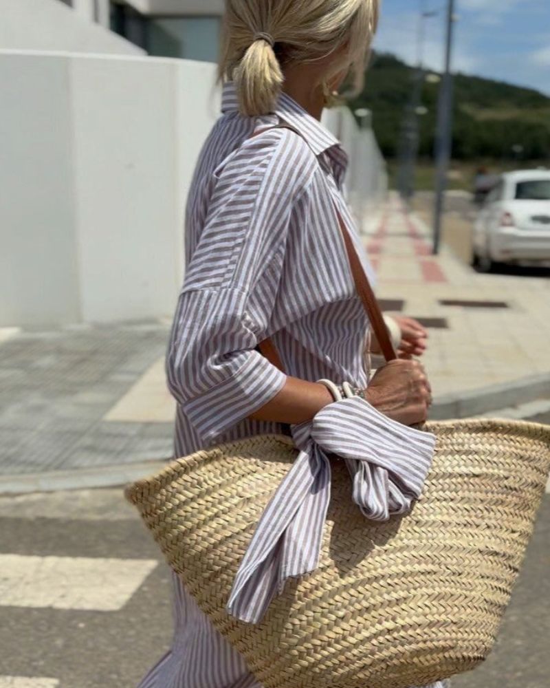 Olivia | Maxi Shirt Dress with Vertical Stripes