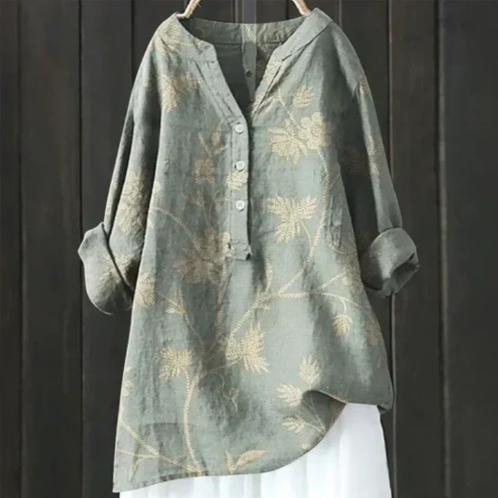 Clara | Floral Print Blouse with V Neckline and Long Sleeves