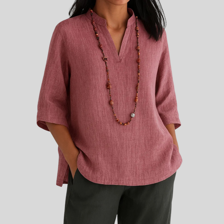 Lia | Blouse with Split V-Neck and Three-Quarter Sleeves