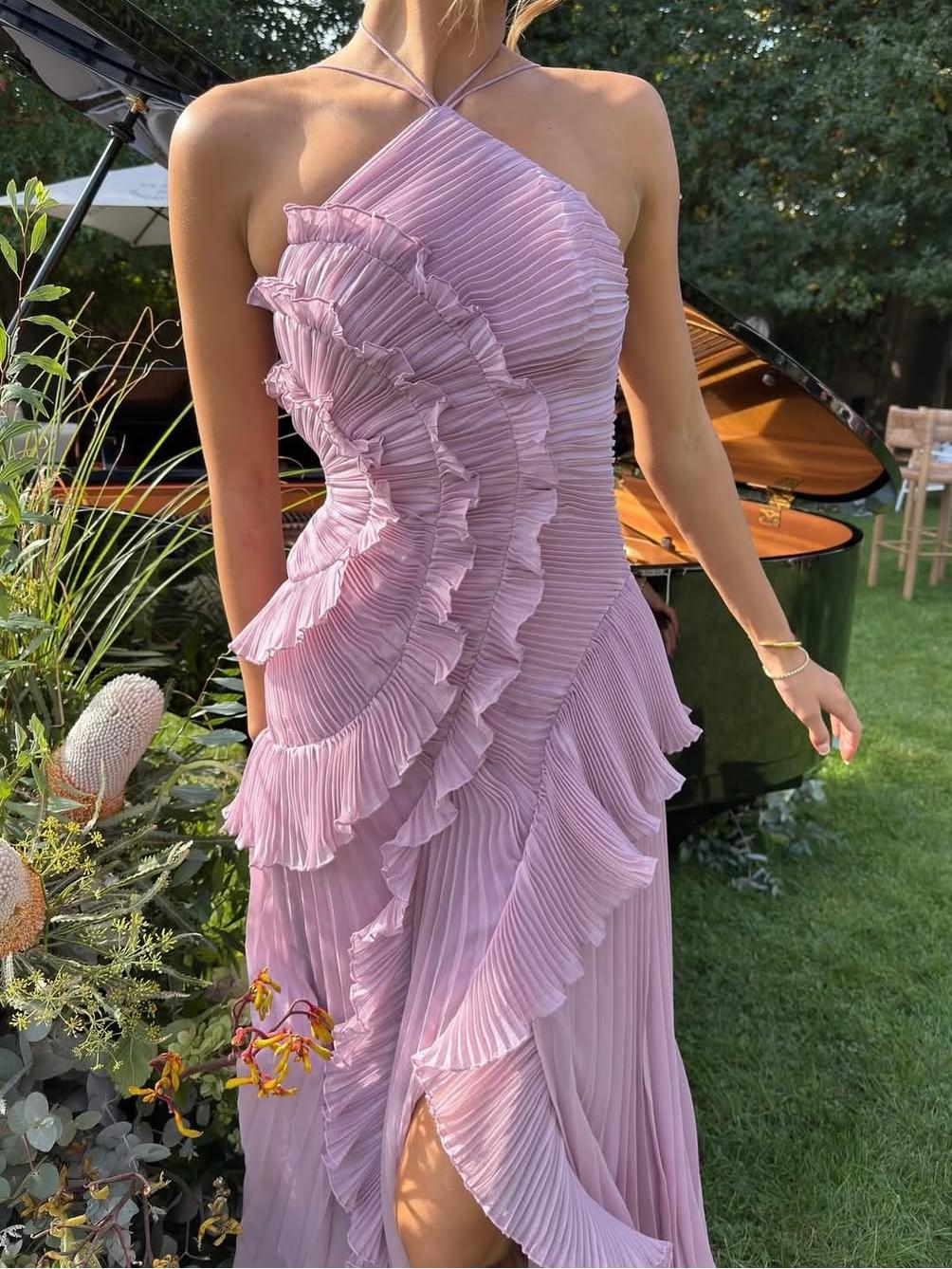 Avery | Wedding Guest Maxi Dress Pleated Asymmetric
