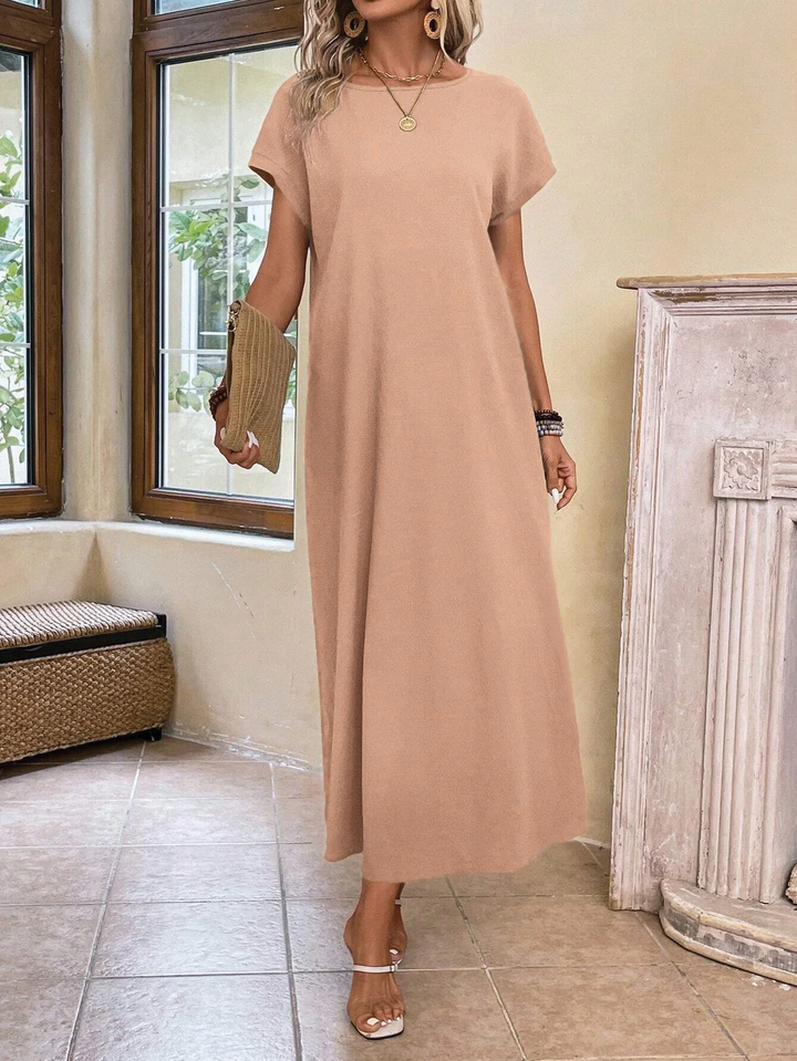 Stella | Midi Summer Dress with Round Neck and Side Slit