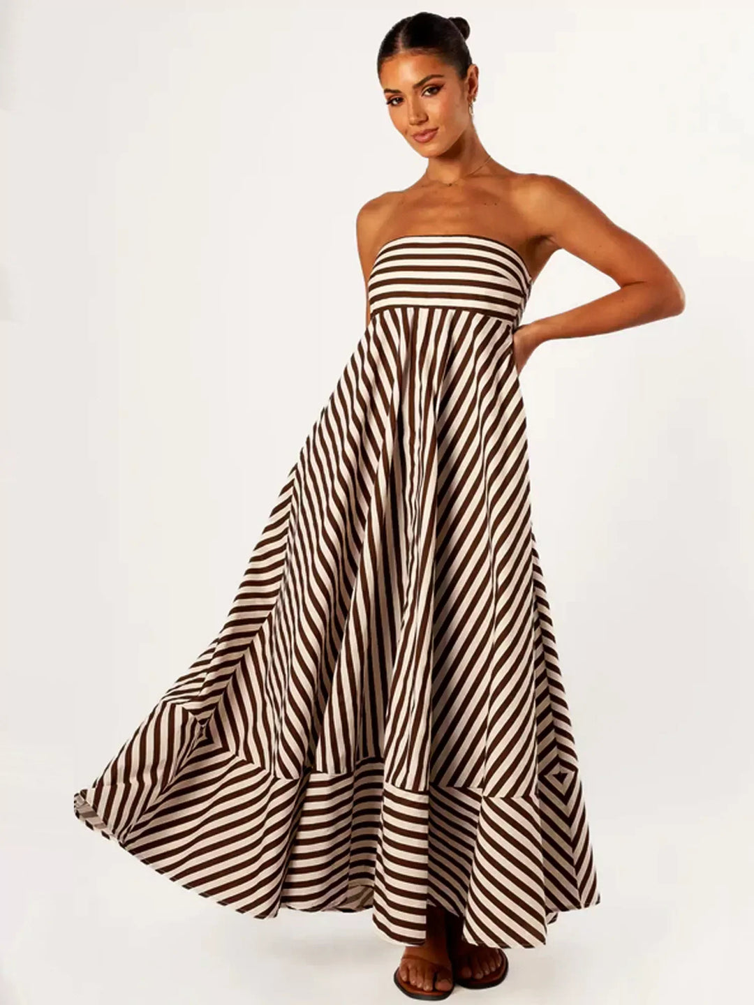 Yasmine | Maxi Summer Dress with Strapless Bodice and Striped Print